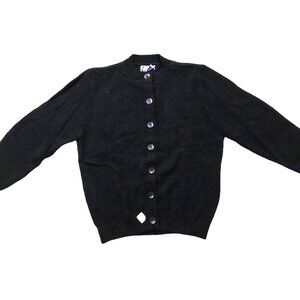 Vintage 1940s-1950s Black Knit 3/4 Sleeve Cardigan Knit Sweater w/ Black Buttons